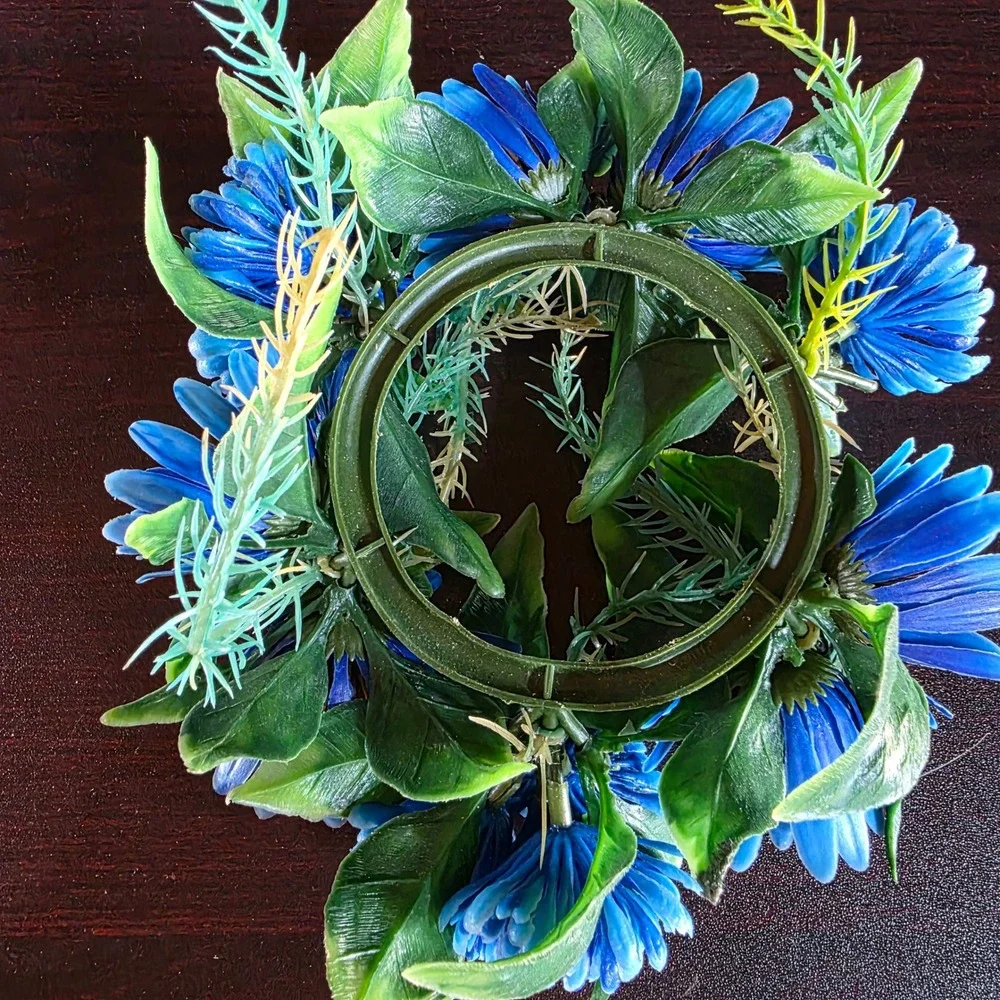 Vintage Plastic Floral Pillar Candle Ring Wreath 7